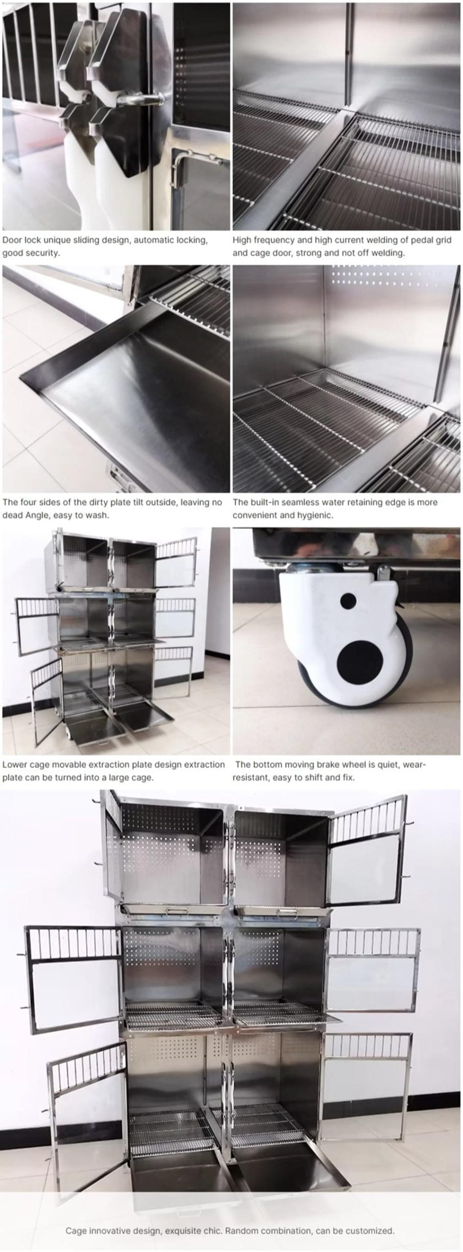 قفص عرض للحيوانات الأليفة من الفولاذ المقاوم للصدأ بخمسة مقاييس