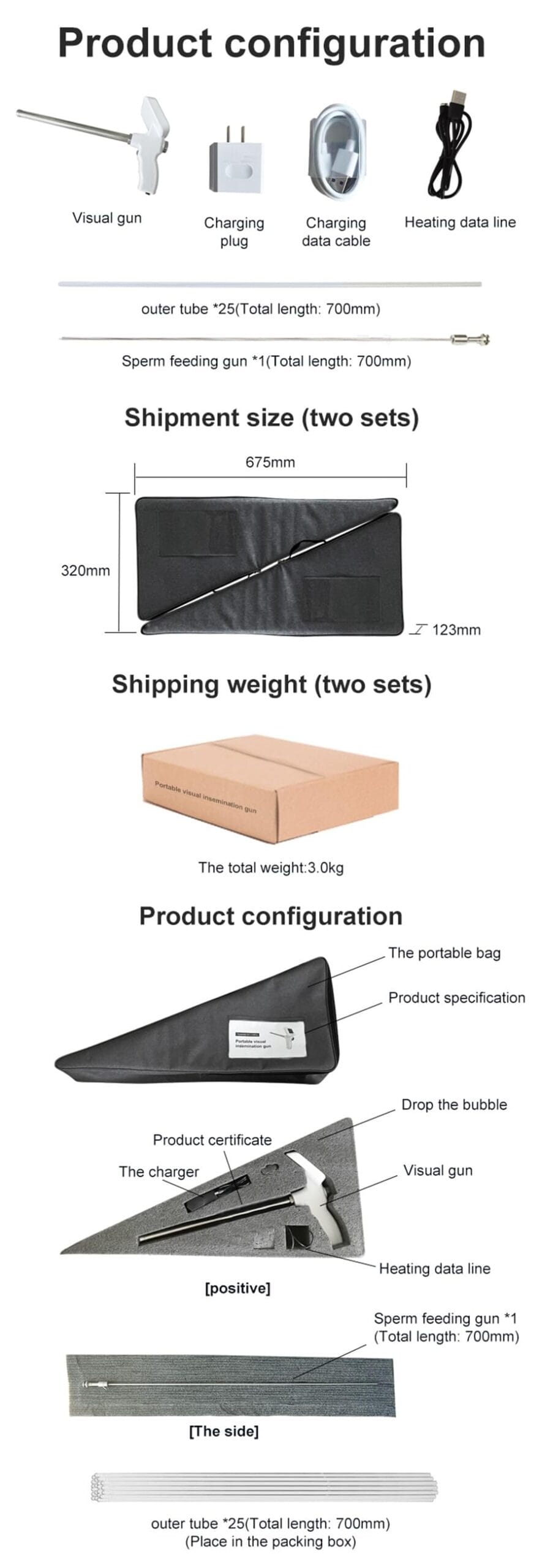 Pistola de Seminação Visual Portátil para Vaca