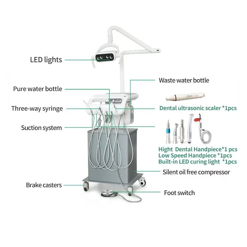 جهاز علاج الأسنان البيطري محطة عمل متنقلة كاملة الميزات لعلاج الأسنان البيطري