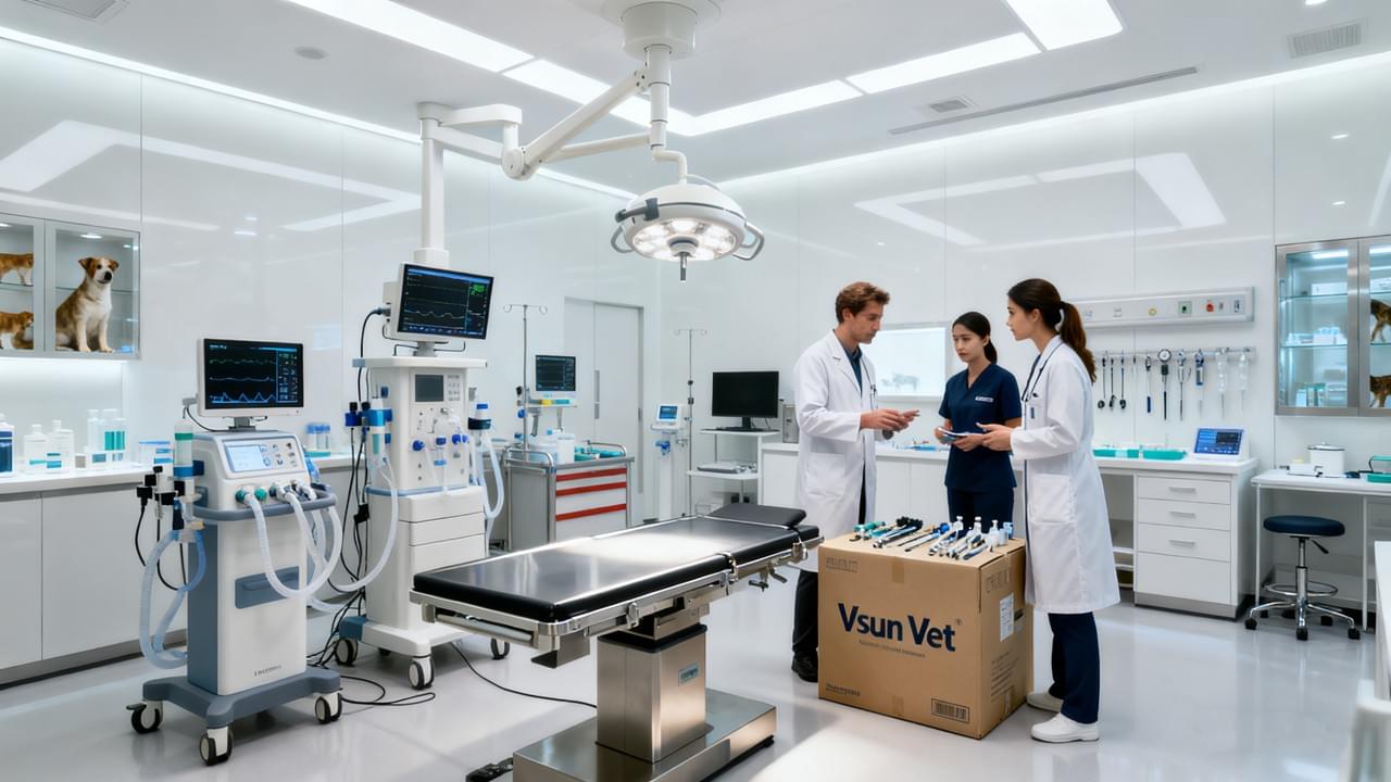 A modern veterinary clinic showcasing one-stop veterinary equipment procurement from Vsun Vet with advanced tools and global logistics support.