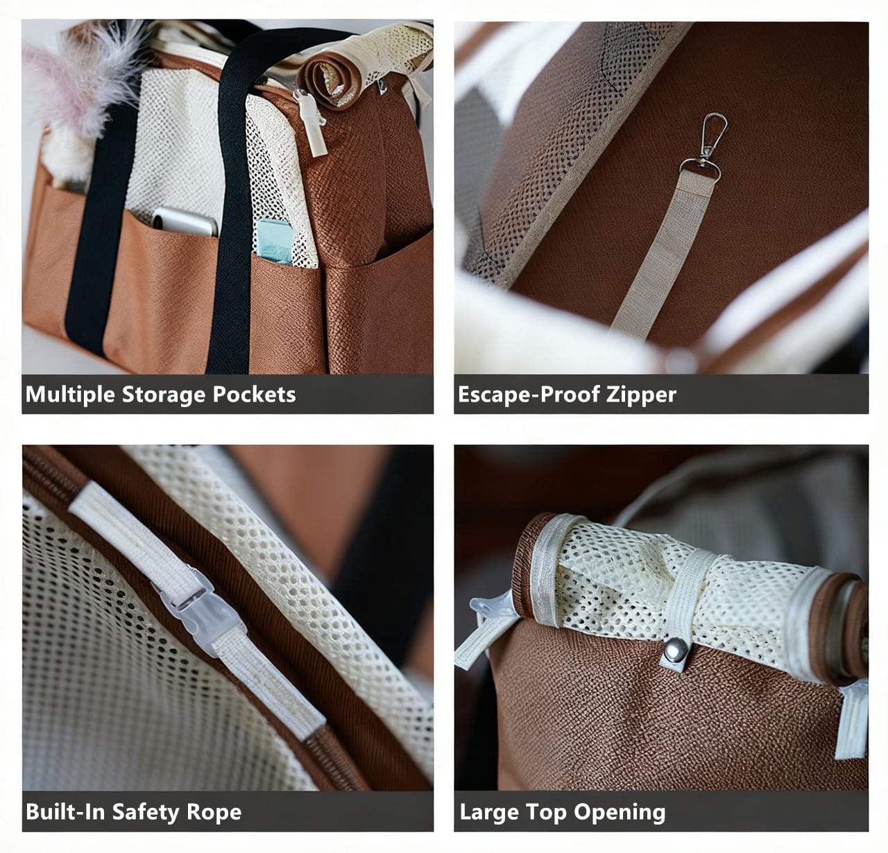 Esta mochila de malla para gatos cuenta con malla transpirable en tres lados, correa de seguridad y base acolchada. Ligera y segura, es ideal para viajes de verano y gatos de hasta 6 kg.