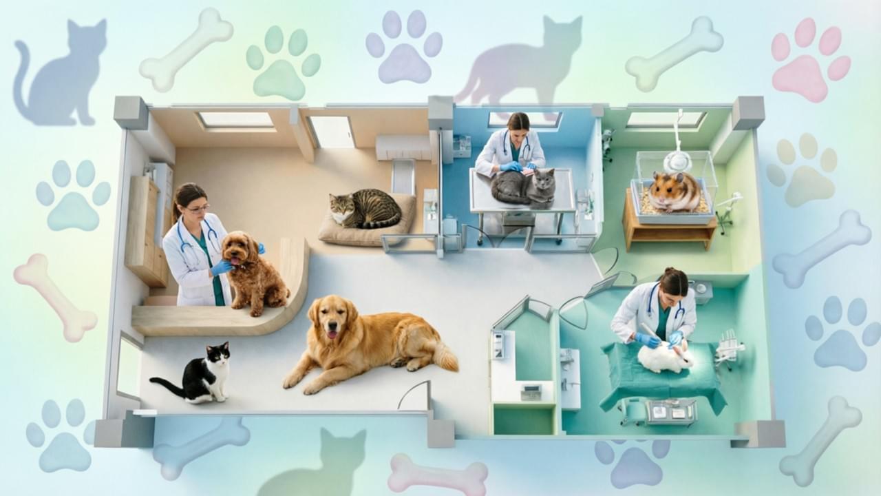 Veterinary hospital equipment layout planning encompasses a floor plan that details zoning arrangements and room configurations for the rational placement of equipment.