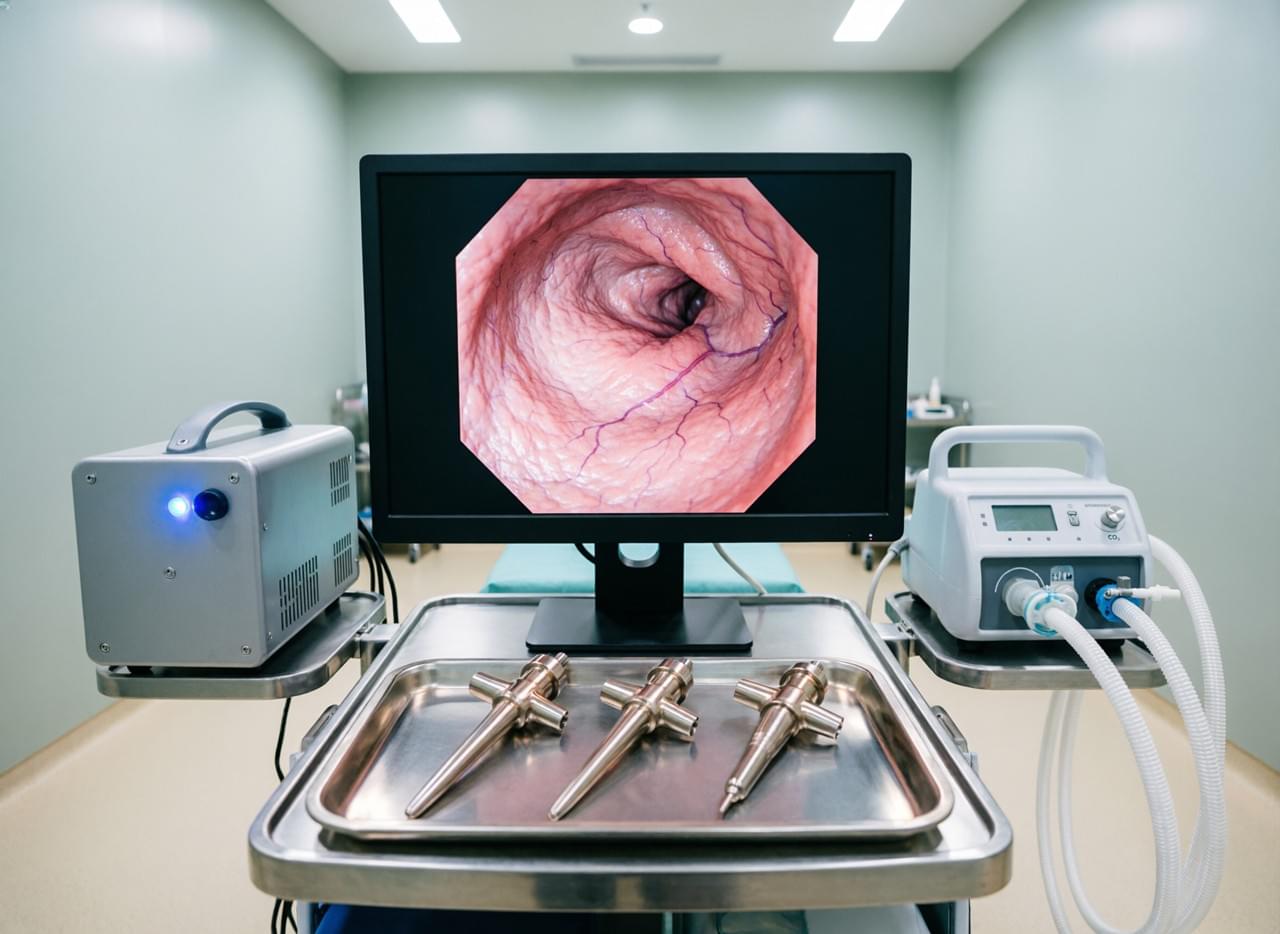 Veterinary laparoscopy equipment for minimally invasive surgery including HD camera system, insufflator, and trocar set