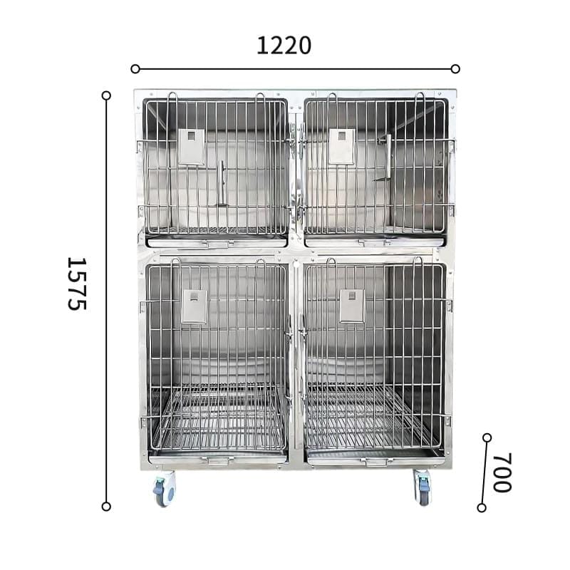 Veterinary Hospitalization Cage 4-Compartment Stainless Steel