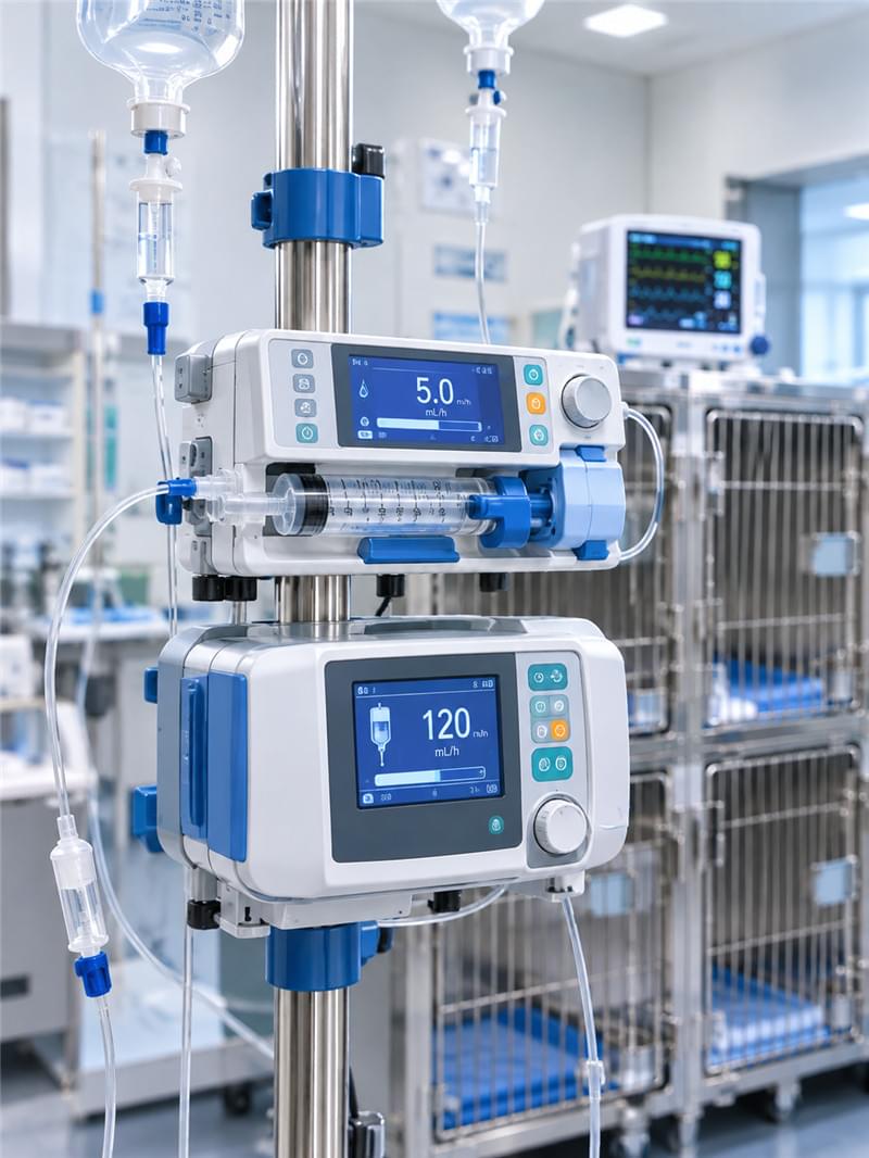 Veterinary ICU fluid pump syringe pump showing precise fluid delivery for critical care patient survival rate improvement