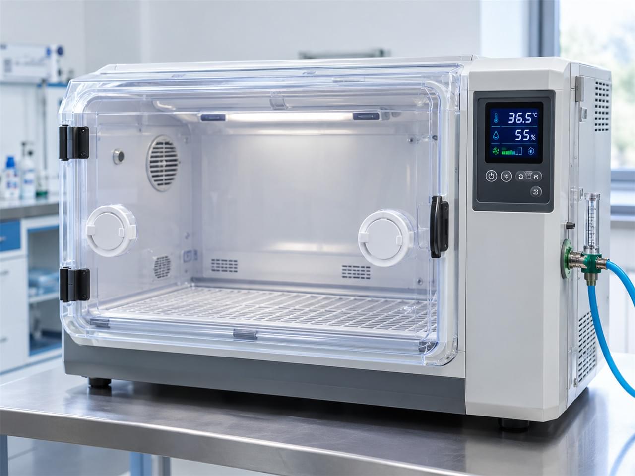 Veterinary incubator for neonatal and small exotic patients with precise temperature humidity and oxygen control